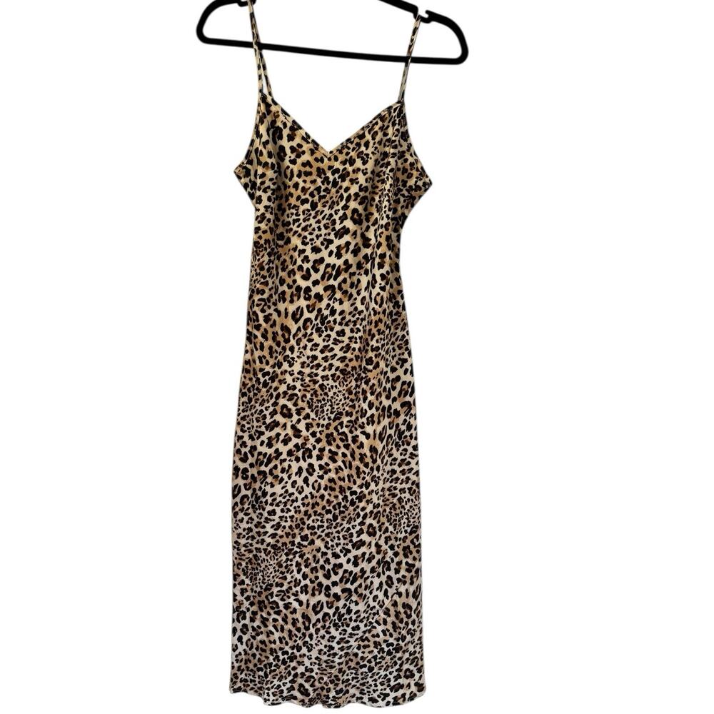NWT Lulus Leopard Print Satin V Neck Slip Dress Size Small